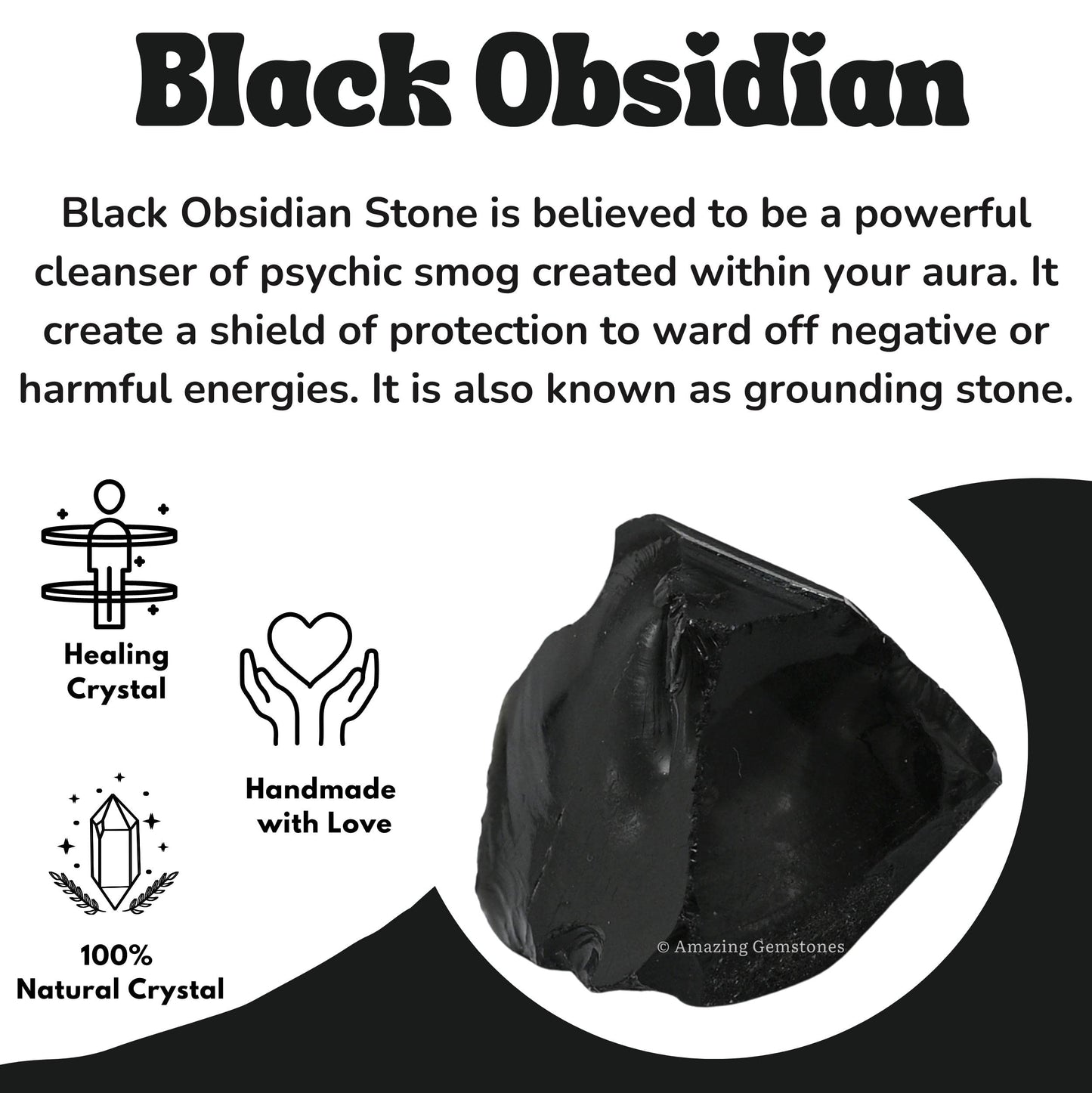 Amazing Gemstone Black Obsidian Raw Crystals and Healing Stones, Natural Rocks for Tumbling and DIY Raw Stones and Crystals (1 Piece)