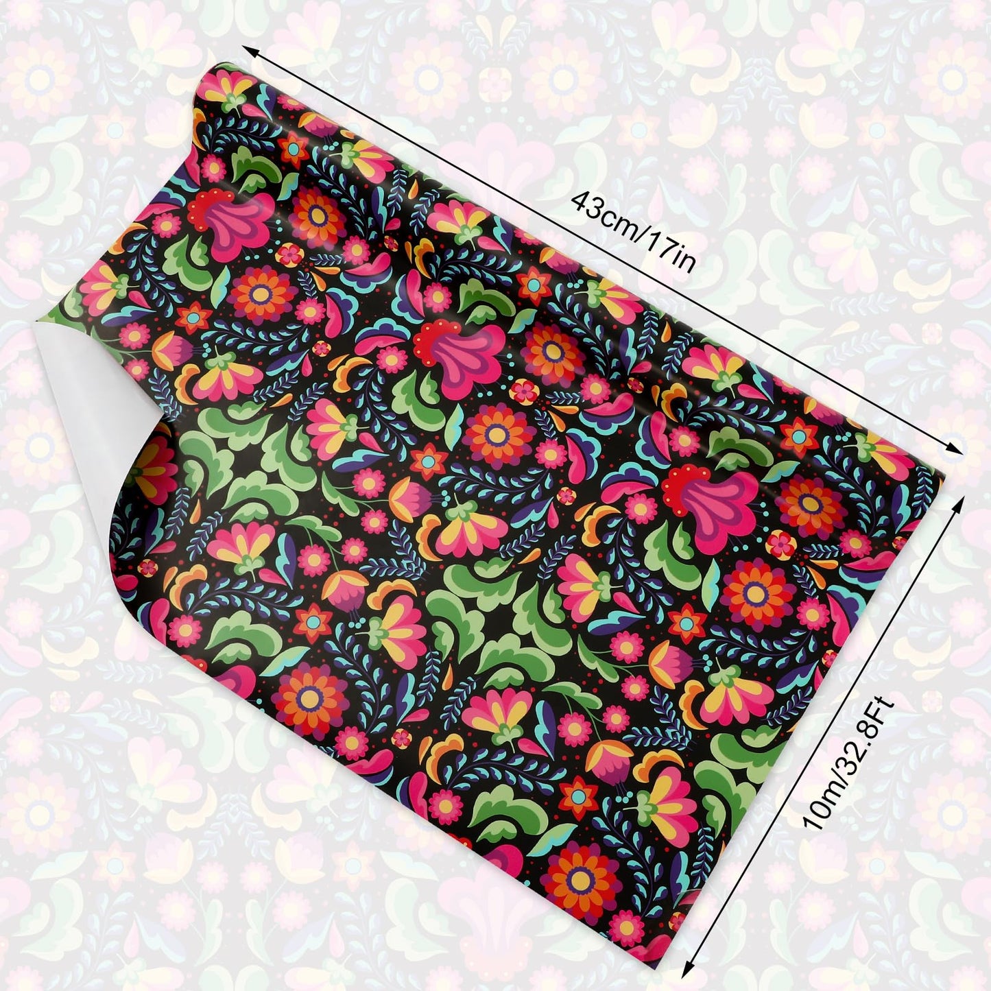 JarThenaAMCS Halloween Wrapping Paper -Mini Roll- 17in x 32.8Ft Day of The Dead Mexican Floral Gift Wrap Paper for Party Wrapping Supplies
