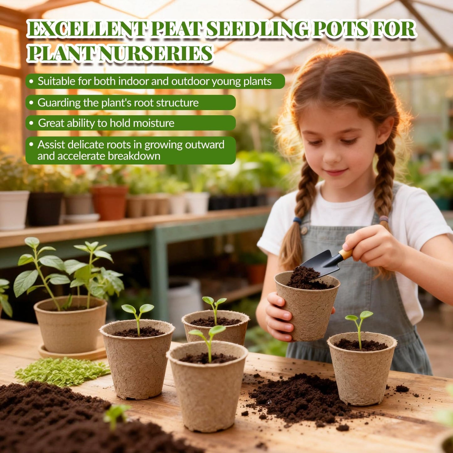 Airsnigi 120 Pack Peat Pots for Sreeding with 120 Plant Labels, 4 inch Round Nursery Pot with Drainage Holes Seed Starting Pots Biodegradable Pots Indoor Garden Seedling