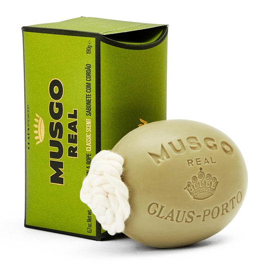 Claus Porto - Musgo Real Classic Scent Soap on a Rope | Woody Scent, Violet | Walnut Extract + Vegetable Oil Base | Rich, Smooth Body Soap for Men + Women | Handcrafted, Long Lasting (190g | 6.7 oz)