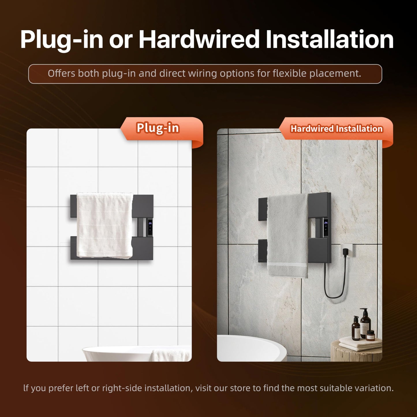 EIKANIOS Electric Heated Towel Warmer Rack - Wall-Mounted with Timer & Temperature Control, Plug-in/Hardwired, Fast Heating, Smart Touch Panel