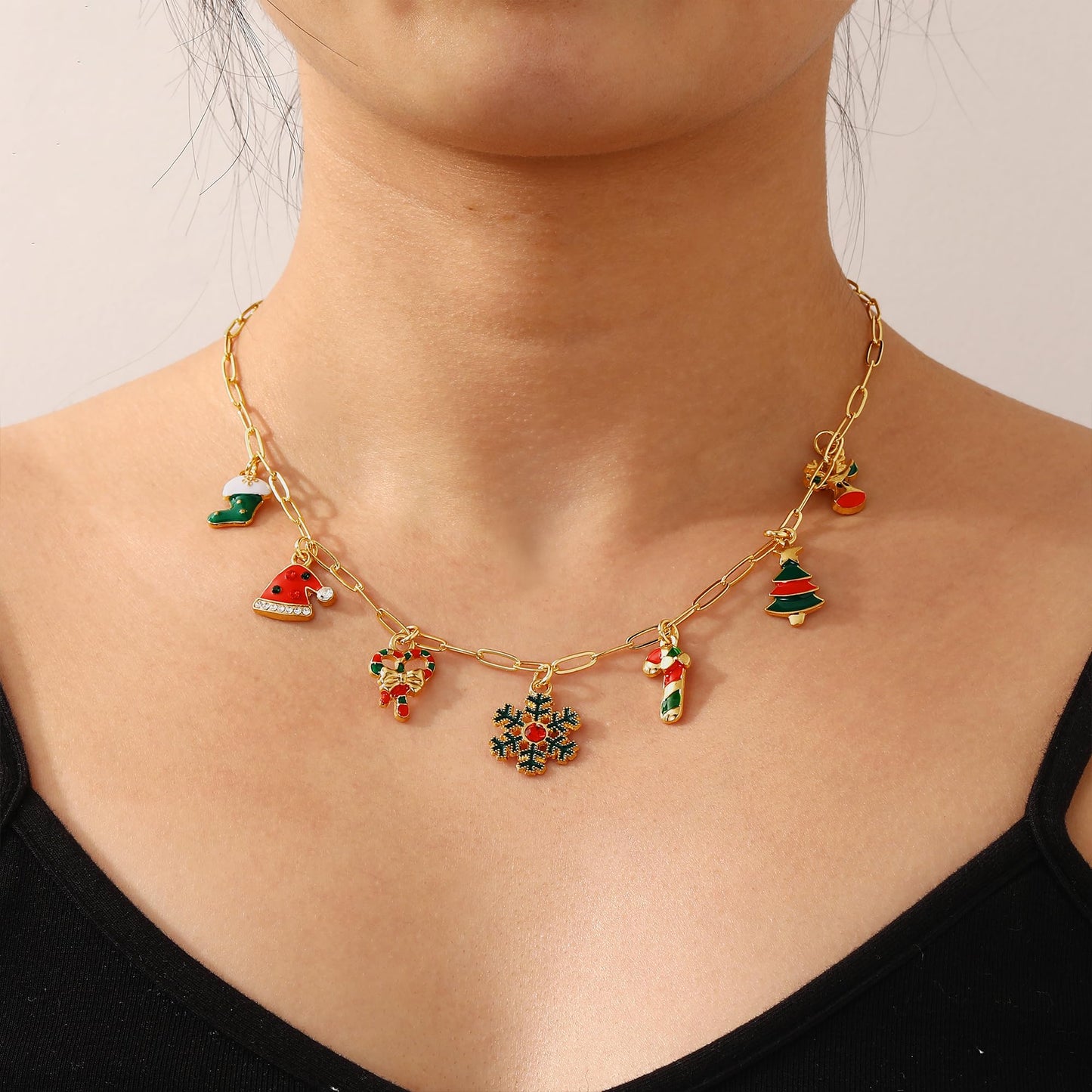 Lydow Christmas Necklaces Jewelry Gifts for Women, Charm Snowflake Accessories Christmas Tree Snowman Jingle Bell Reindeer Winter Xmas Party Holiday