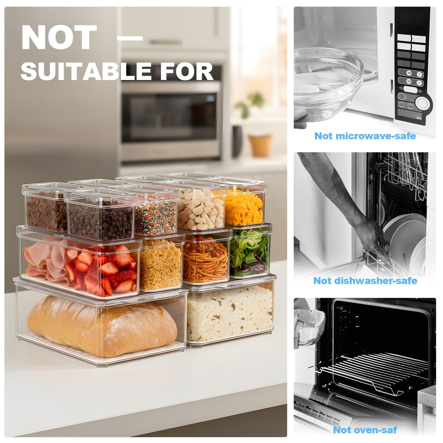 14 Pack Fridge Organizer Storage Bins Set, Clear Stackable Food Storage Containers with Lids BPA-Free for Refrigerator, Freezer, Kitchen Countertop, Organizers for Fruits, Vegetables, Drinks, Cereals