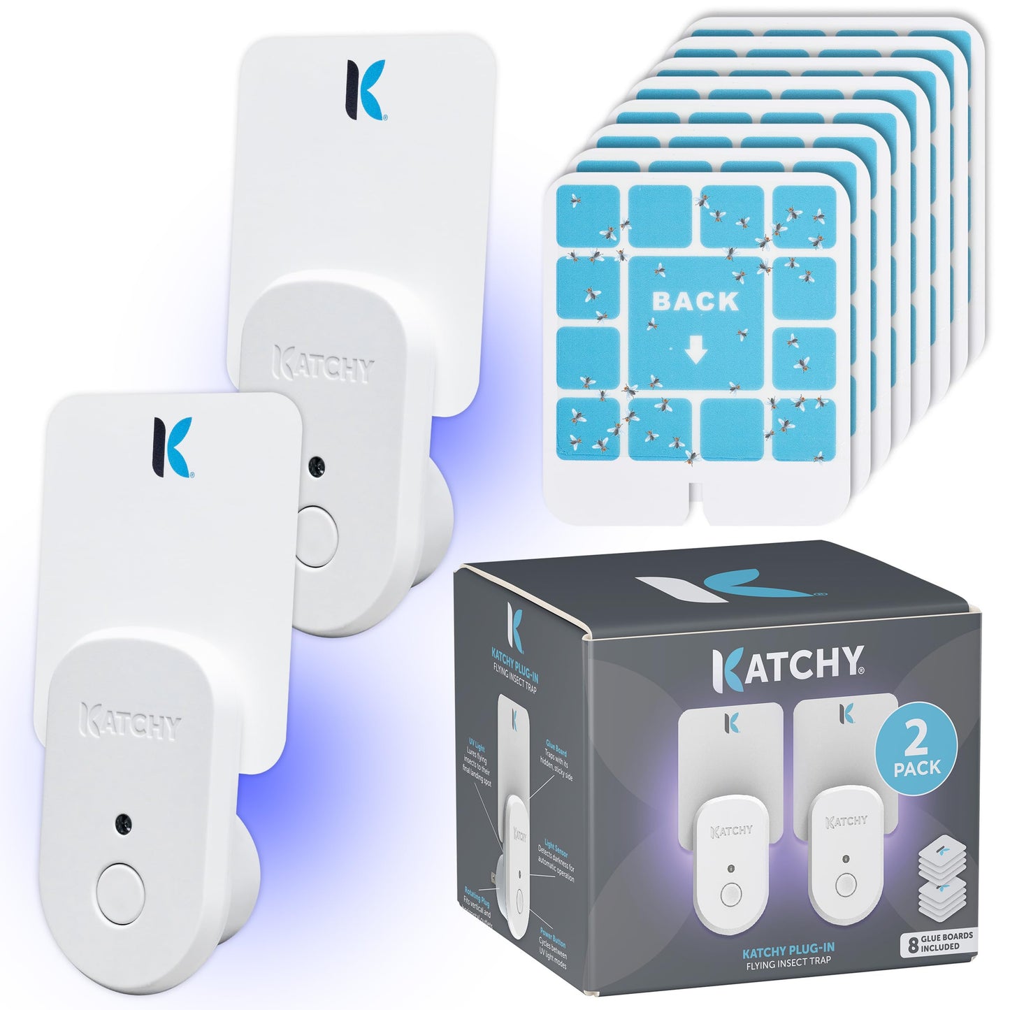 Katchy Plug-in Fly Trap Indoor â Blue Light Bug Catcher for Mosquito, Gnat, Fruit Fly & Small Moth â Chemical-Free & Eco-Friendly â All Indoor Areas: Kitchen, Living Room & Plants (2 Pack)