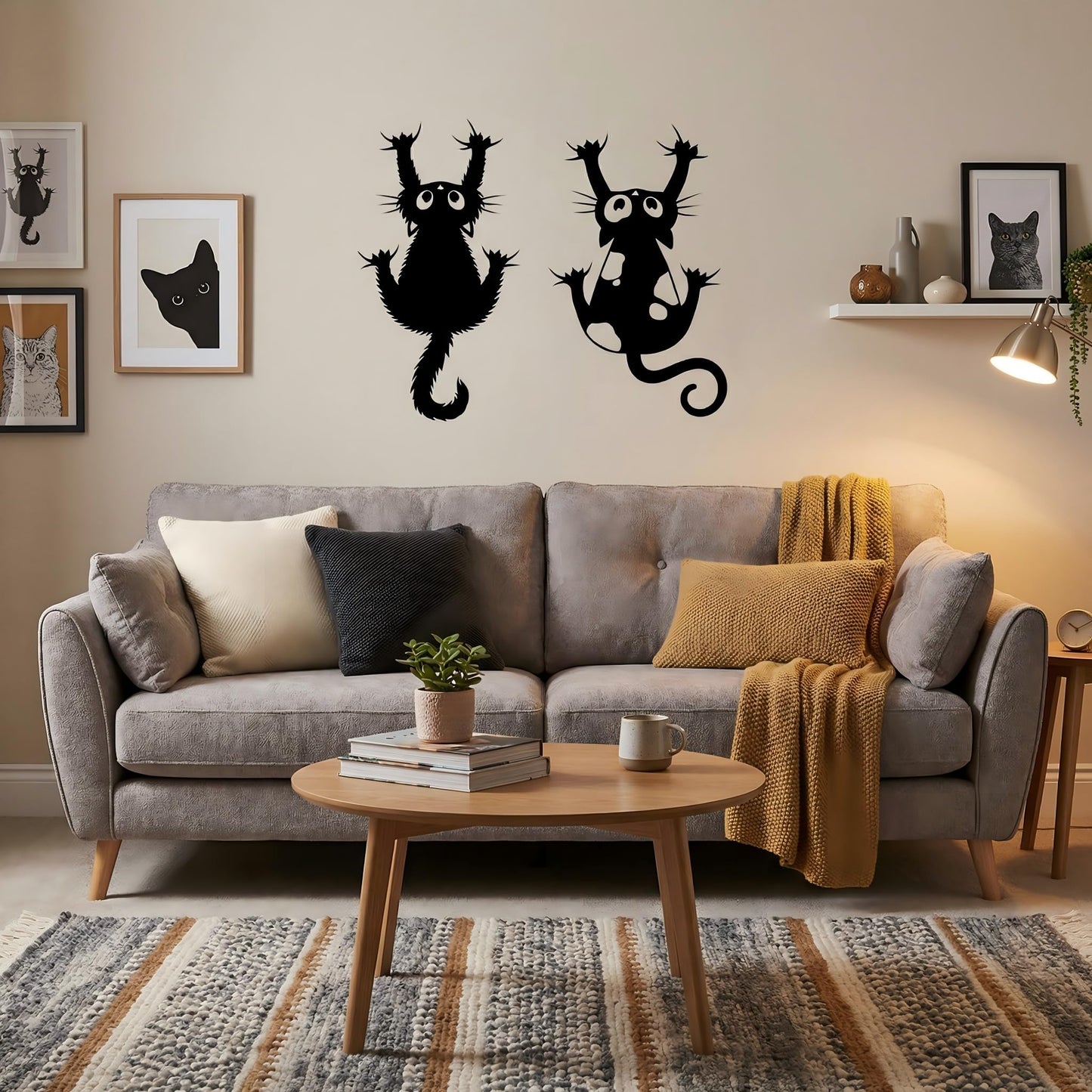 Otoolling Black Cat Wall Art Funny Black Metal Cat Wall Hanging Decor Minimalist Signs for Cats Lover Home Bedroom Living Room Patio Bathroom Office Decor (2 Pcs,Aprox 7" X 12")