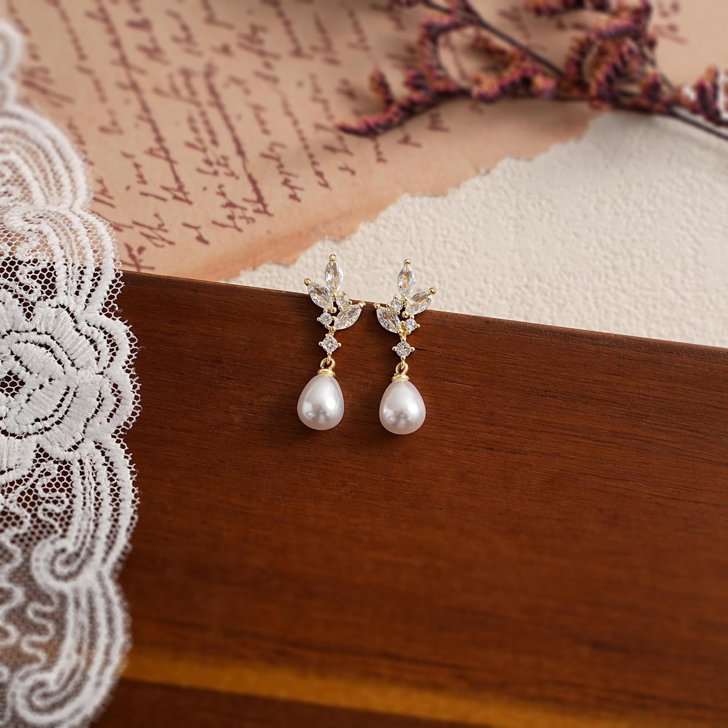 Pearl Earrings for Women, 14k Gold Plated Trendy Diamond Pearl Drop Earrings Hypoallergenic Dainty Bridal Gifts Wedding jewelry for Women