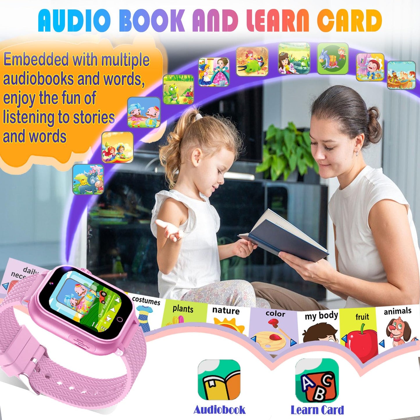Goodatech Kids Smart Watch for Boys Girls, 1.54'' Smartwatch with 26 Puzzle Games, HD Camera, Video Music Player, Pedometer, Flashlight, Audio Book, Aluminum Case and Sport Band (Pink)
