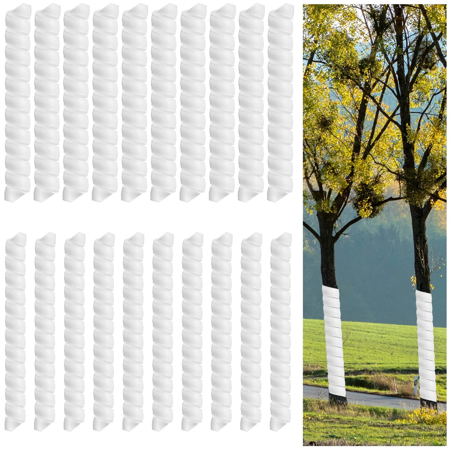 Wesiti 20 Pcs Tree Trunk Protector Plastic Spiral Trunk Tree Wrap Guard Bark Tube Protectors to Protect Bark Saplings from Deer Cats Rodents Rabbit Mowers (White)