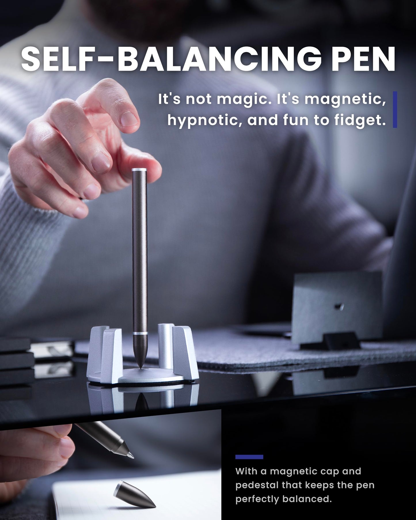 novium Hoverpen - Luxury Pen for Men & Women, Vertically Standing Executive Ballpoint Pen with Top Grade Free-Flowing Ink Refill, Metal Made, Unique Gifts, Luxury Pen for Men, Mens Gifts Ideas