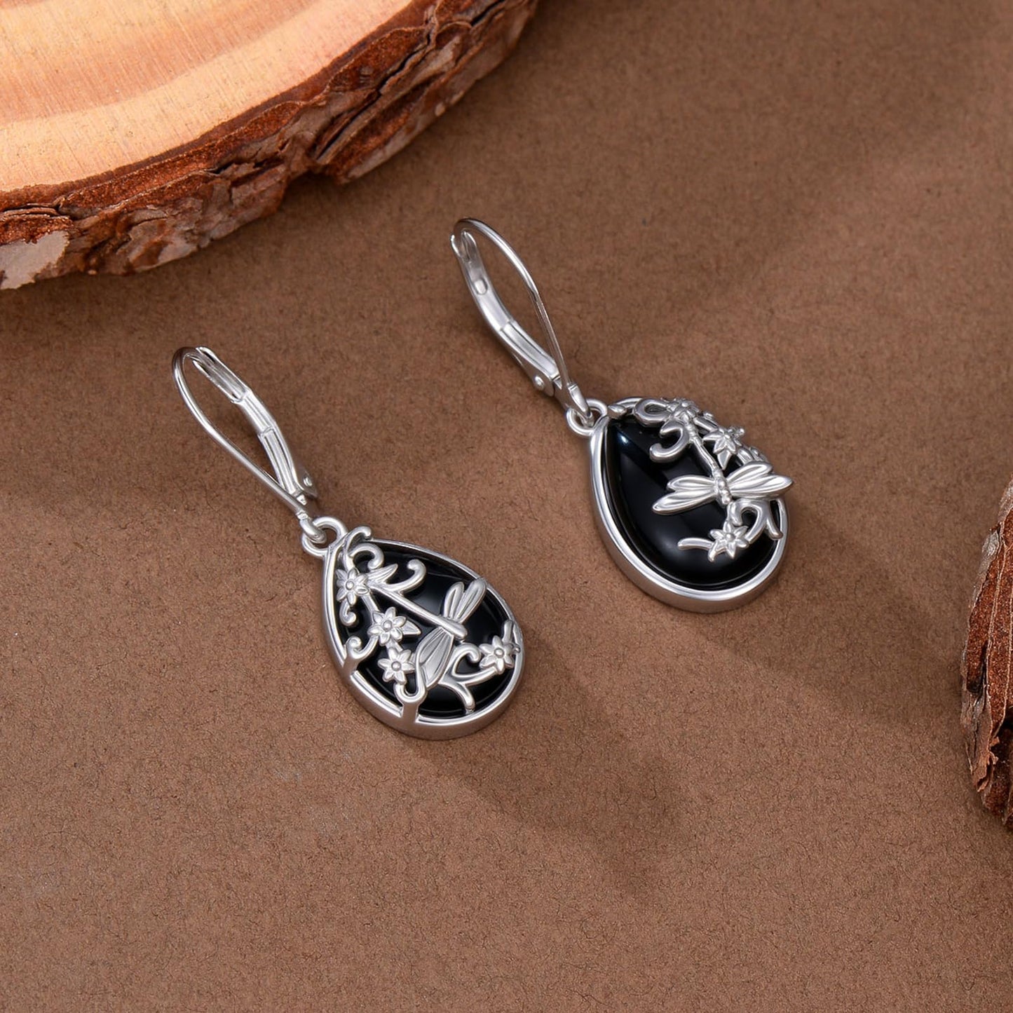 Dragonfly Filigree Earrings Black Onyx Earrings for Women 925 Sterling Silver Dragonfly Filigree Gift Black Onyx Dangle Drop Jewelry Mothers Day Gifts for Mom Girlfriend Wife