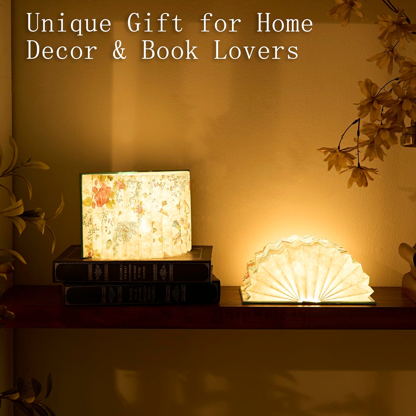 Uniwolk Flower Book Lamp Bookish Birthday Gifts for Women or Freinds, Foldable Paper Desk Lamp for Bedroom Living Room, Book Light as Gifts for Book Lovers, Desk Decor Cute Stuff
