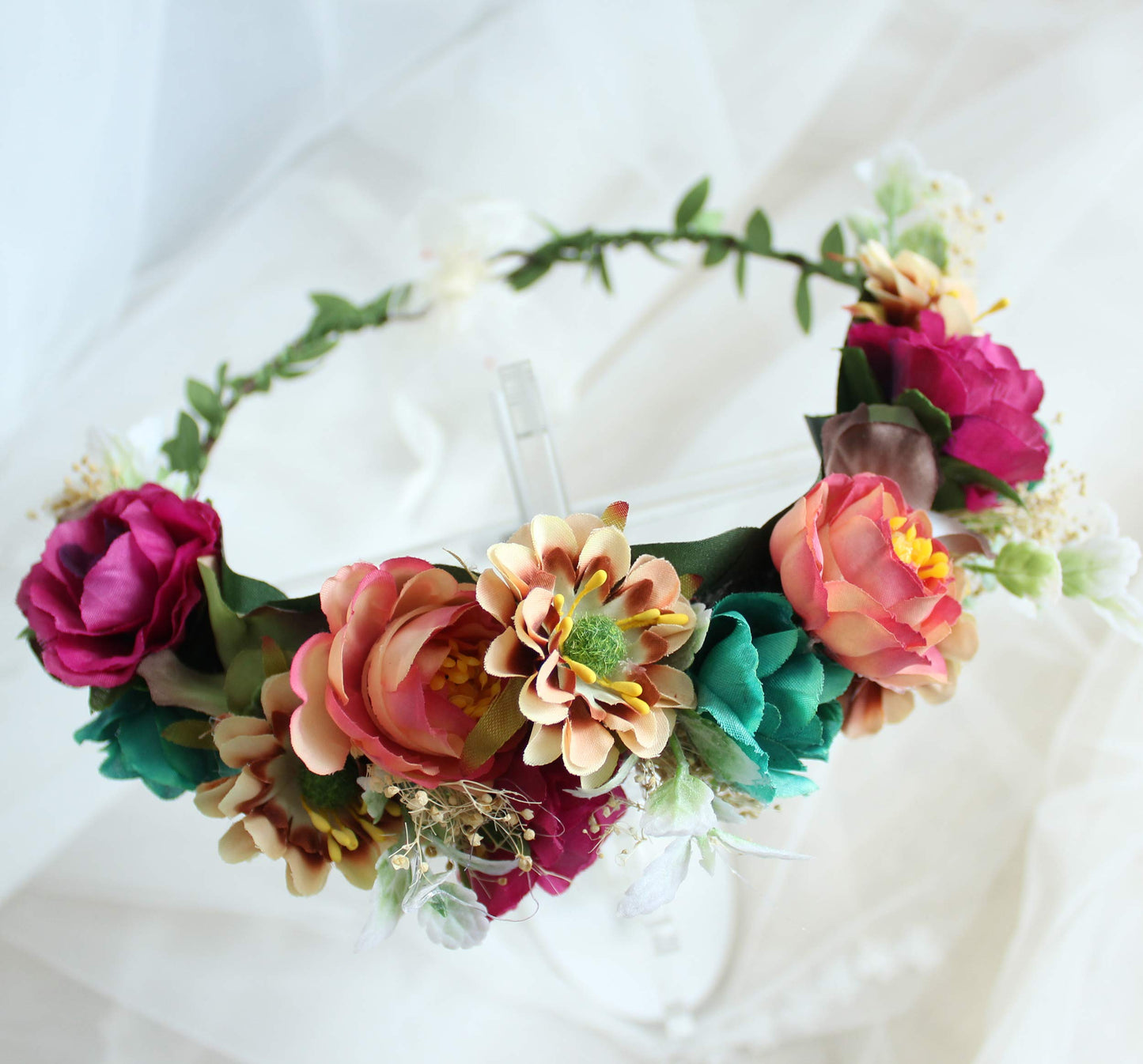 LLinfflr Women Floral Crown Flower Garland Headband Hair Wreath Floral Halo Headpiece Boho with Ribbon Wedding Party Photos