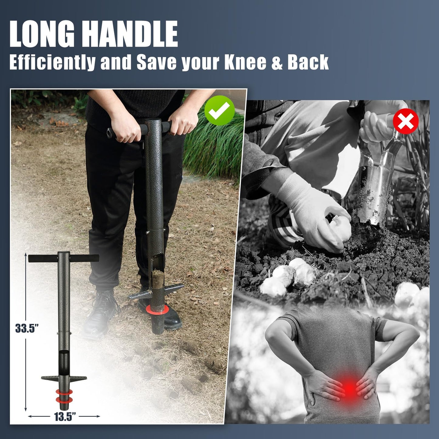 Bulb Planter Tool, 33.5 inch Long Handle Garden Sod Plugger to Dig Hole, Heavy Duty Metal Garden Tools for Soil Test Planting or Weeding Spring Flowers Bulbs,Bedding Plants,Tulips, Lilies, Potato