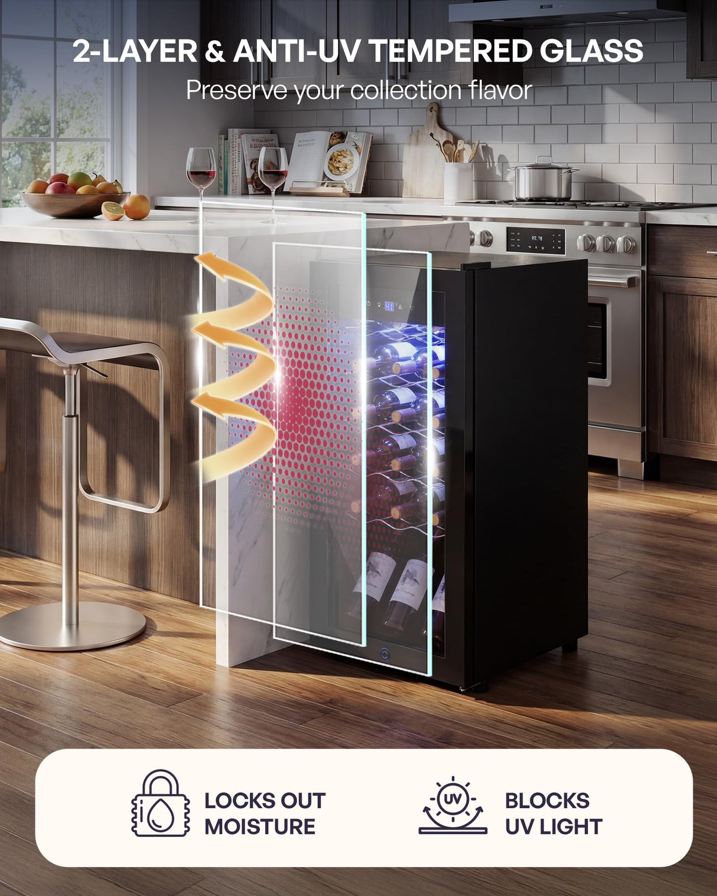 Icyglee 18 Bottle Compressor Wine Cooler Refrigerator，Freestanding Wine Fridge with Digital Temperature Control & Double-layer Glass Door, 41-64°F Wine Cellar for Red Wine, Champagne, Beer, Black