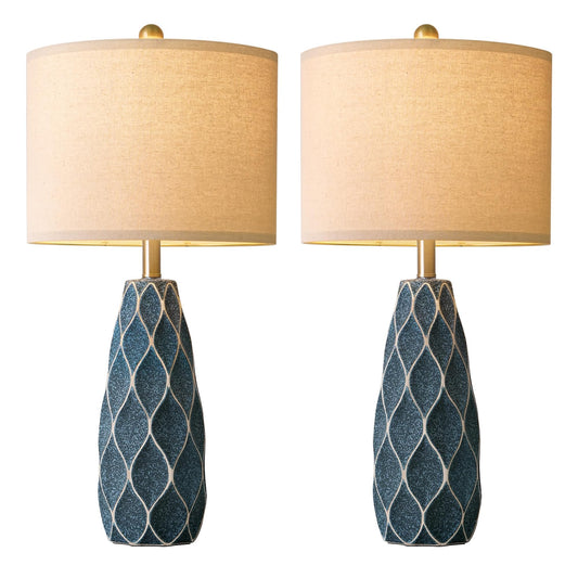 27.5" Ceramic Table Lamps for Living Room Bedroom Lamps Set of 2 Modern Boho Bedside Lamps Night Stands Farmhouse Vintage Large Nightstand Lamp Reading Light Home Office Dorm Desk Deco Gifts, Blue