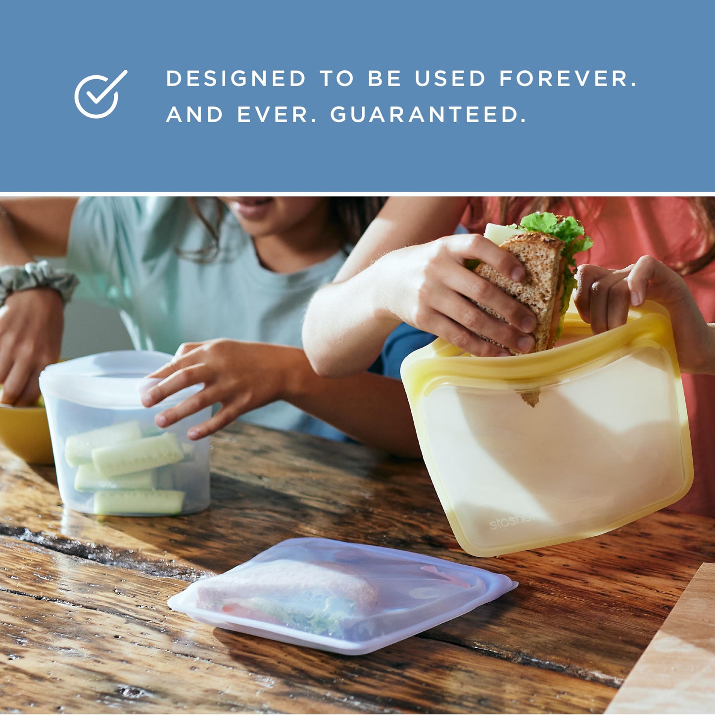 Stasher Silicone Reusable Food Storage Bag, Stand-Up Mid Silicone Bag, Meal Prep, Reusable Freezer Bag, Microwave, Dishwasher, Oven Safe, Sous Vide, Eco Friendly, Food Storage Bag, 56 oz, Clear