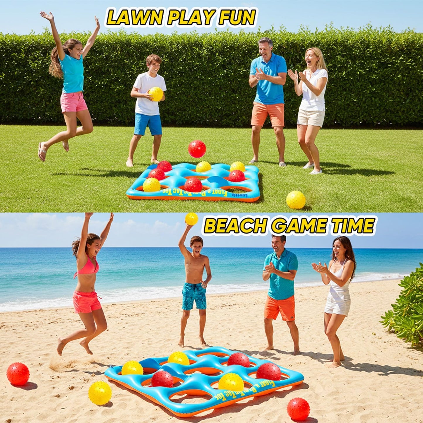 Luottis Inflatable Tic Tac Toe Pool Game Set – Pool Toys with 10 Balls, Fun for Kids, Teens, Adults, Family, Party, Beach, Outdoor & Indoor, 2-10 Players