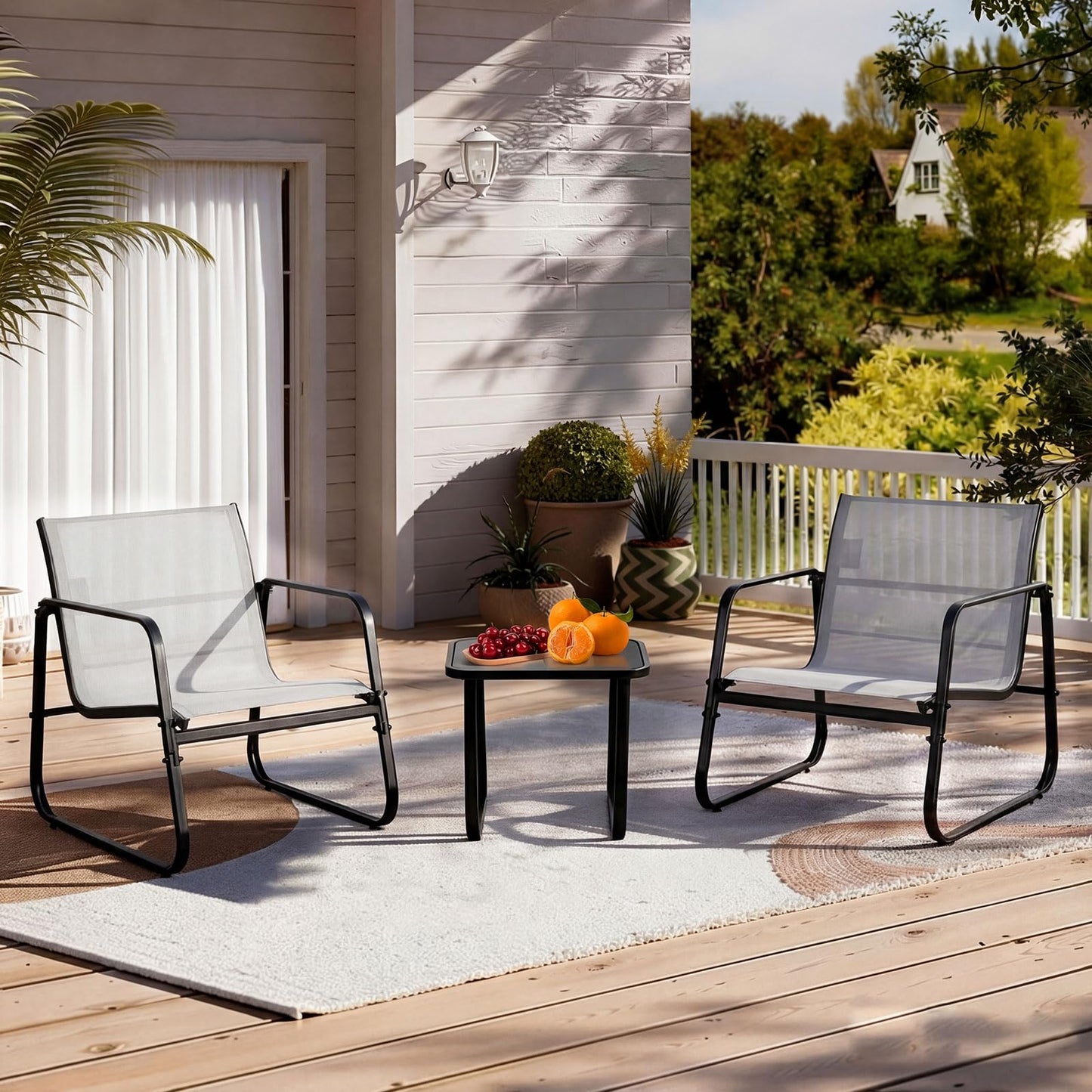 DUMOS 3 Piece Patio Furniture Set，Outdoor Patio Furniture Set with Table, Patio Sectional Bistro Sets for Lawn, Garden, Balcony, Poolside