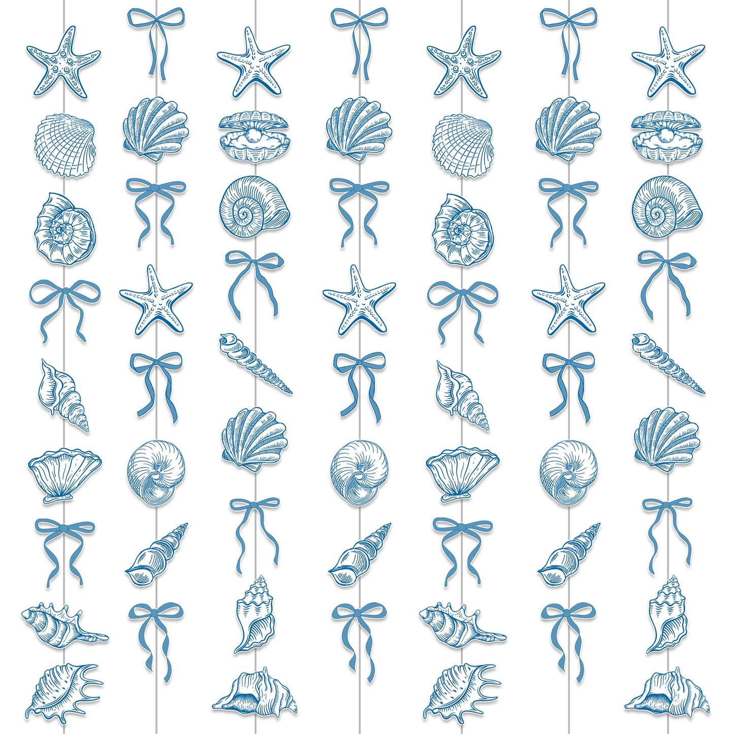 Sea Blue Bow Starfish and Seashell Garlands Summer Ocean Party Supplies 8PCS Coastal Starfish and Seashell Banners Nautical Party Decorations for Marine Baby Shower Wedding Bachelorette Decor