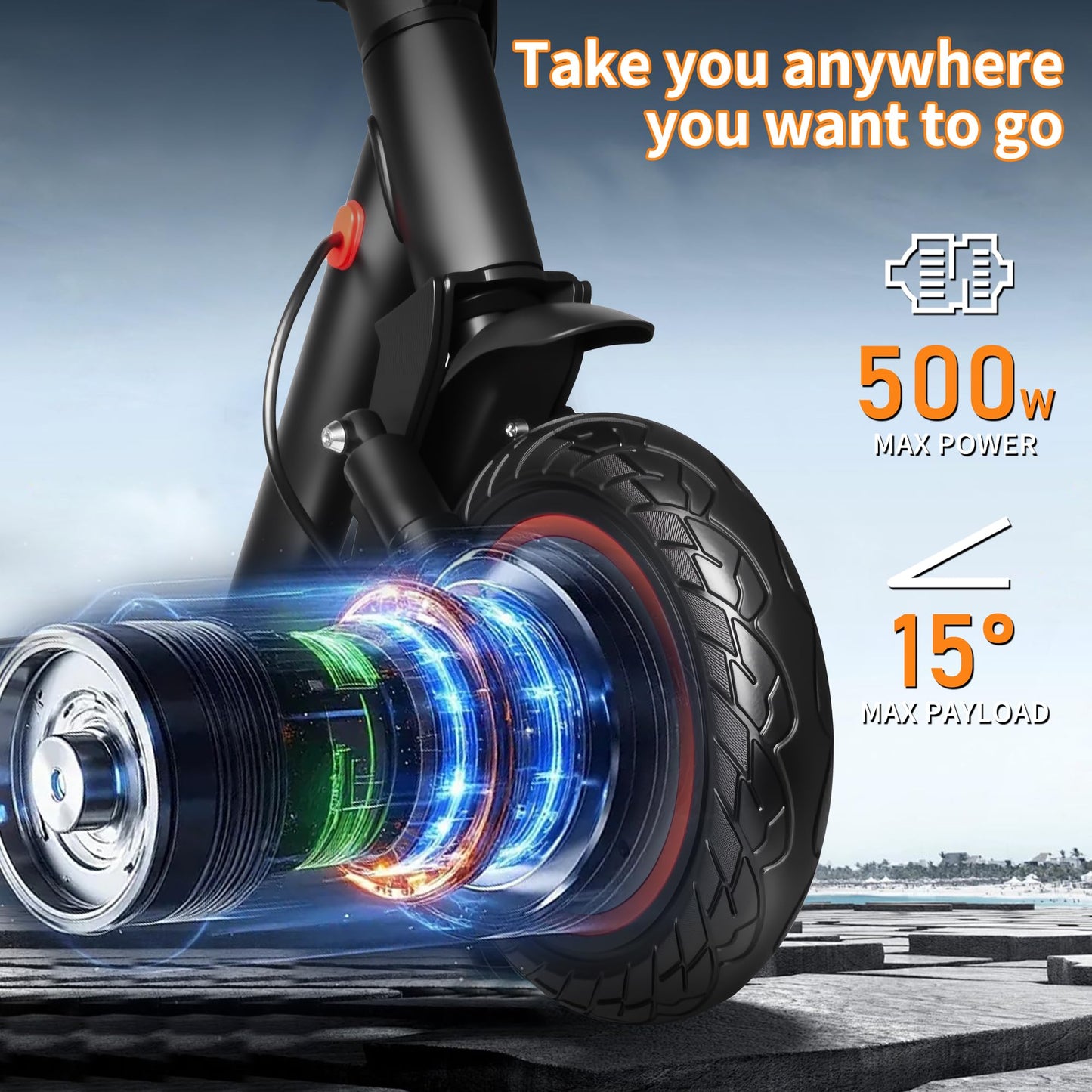 YOQO Electric Scooter Adults 25 Miles Long Range 10" Solid Tires E-Scooter with APP Control 500W Motor Dual Braking System Cruise Control Portable Folding Design for Adults Teens Commuting