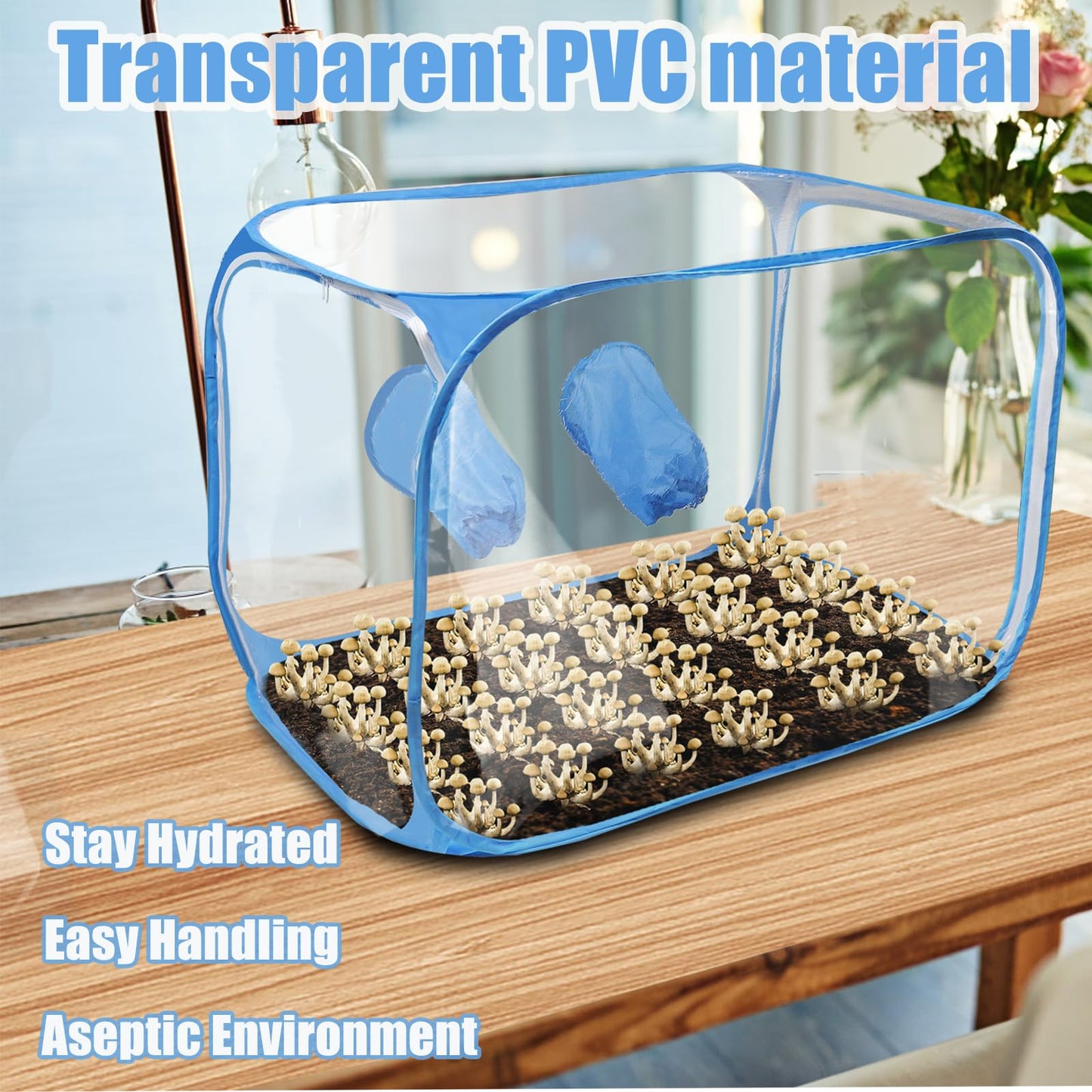 Still Air Box, Mushroom Grow Kit, Portable Compact Still Air Box Mycology for Mushroom Lovers, Mushroom Fruiting Chamber for Mycology Supplies/Home Scientists (35.5x23.5x23.5 inch) - Blue