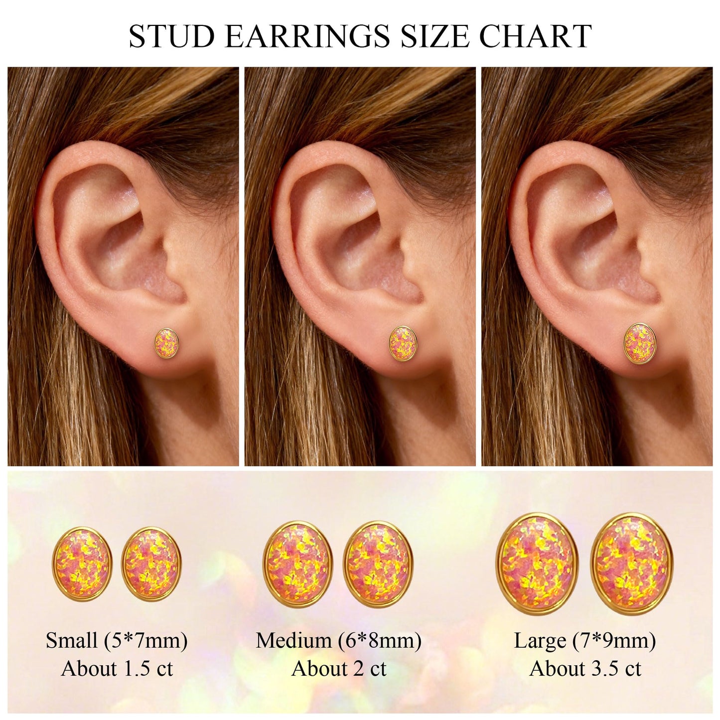 JiayangJY Silver Red Fire Opal Stud Earrings for Women 18K Yellow Gold Plated Sterling Silver Oval Shape 7mm Opal Earrings with Push Back