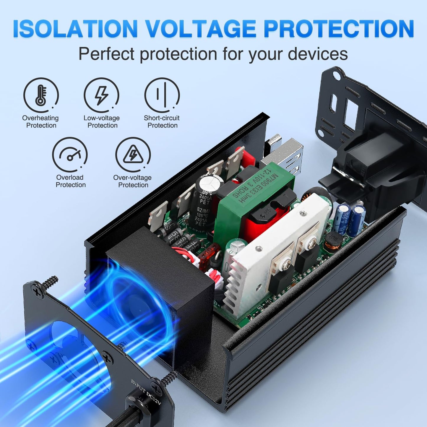Nilight 150W Power Inverter 12V DC to 110V AC Car Converter with PD 30W USB C & QC3.0 for Phones Tablets Laptop Computer Game Console Kindle iPad DVD Players Black