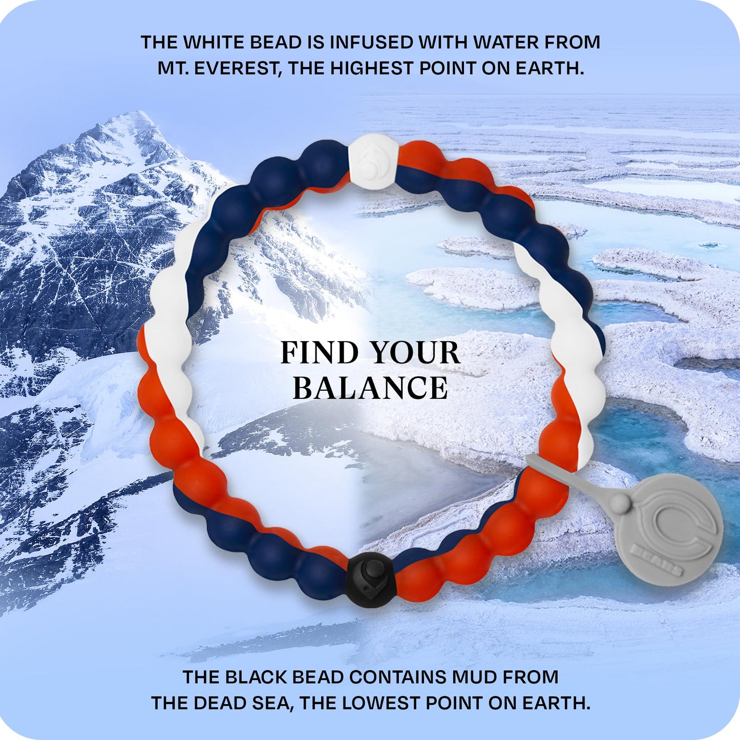 Lokai Silicone Beaded Bracelet for Men & Women, NFL Football Collection - Chicago Bears, Large - Silicone Jewelry Fashion Bracelet Slides-On for Comfortable Fit