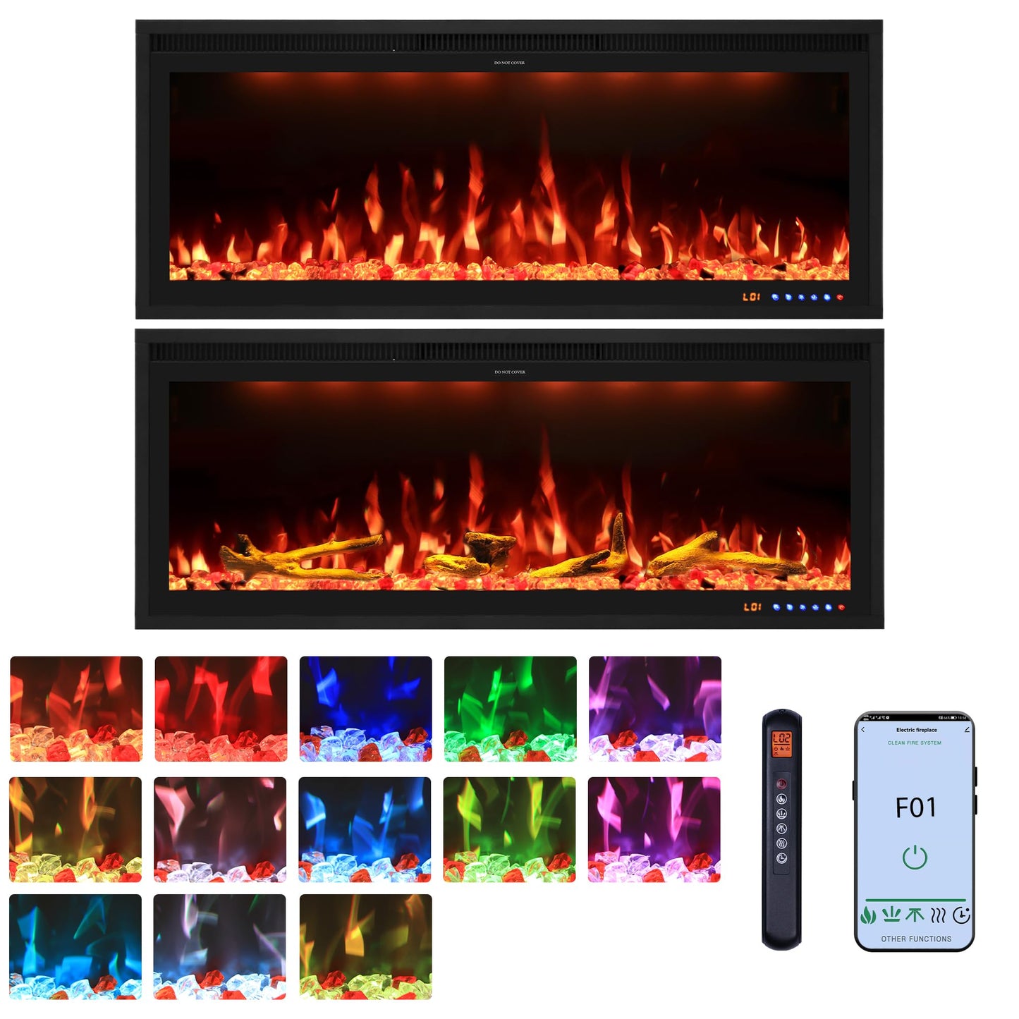 Valuxhome 42 inch Electric Fireplace Heater with App & Remote Control, Recessed and Wall Mounted Electric Fireplace, 1-9H Timer, 13 * 13 * 13 Color Combinations, Screen Touch, 1500/750W