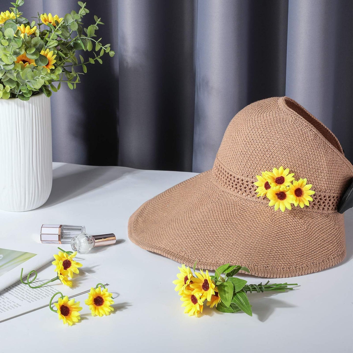 Wavwavw 50 Pcs 1.57 Inch Mini Artificial Sunflower Heads with Iron Stems for Home Party Decoration Wedding Decor, Bride Holding Flowers Centerpieces Wreath Garden DIY Art Decor Crafts