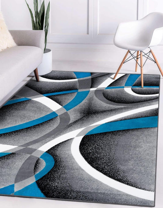 2305 Geometric Abstract Turquoise 5x7 Area Rugs for Living Room