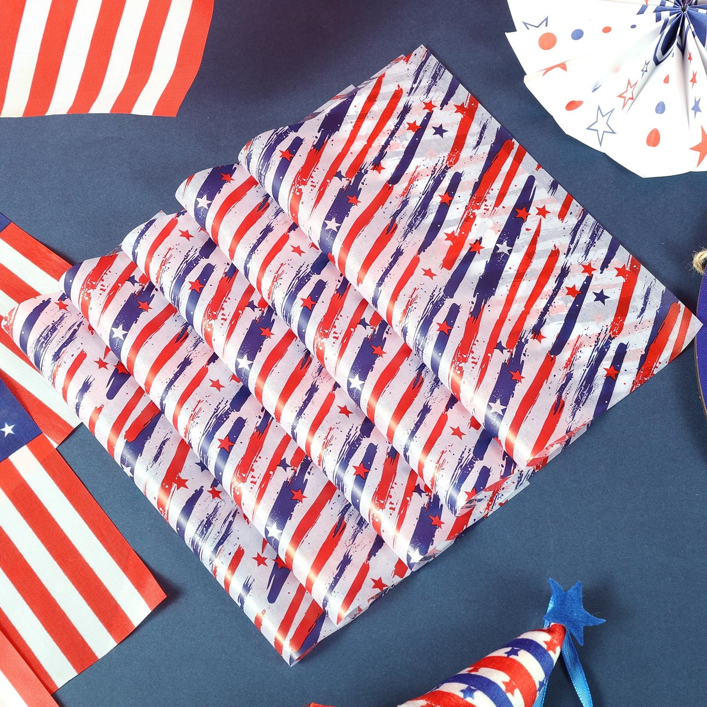 150 Sheets Patriotic Stripe & Star Wax Paper for Food Deli, 9.8 x 8.3 inch Red Blue Stars and Stripes Greaseproof Deli Sheets for 4th of July Sandwich Picnic Basket Liner Memorial Day Supplies
