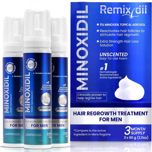 Remixidil Men’s 5% Minoxidil Foam | Hair Regrowth Treatment for Men | Clinically Proven Formula for Hair Loss and Hair Growth | No Scalp Irritation | 3-Month Supply