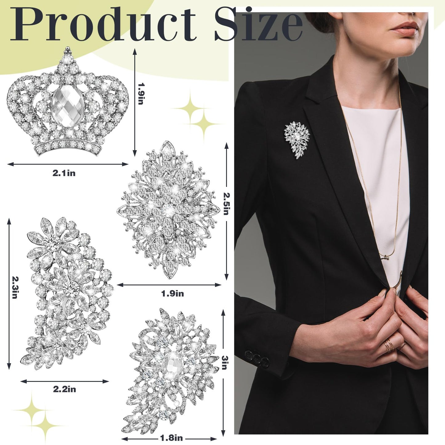 Ecally 4 Pcs Flower Brooch Pins for Women, Crystal Pearl Brooch and Pins for Dress, Coat, Shawl – Gift for Mother，Wedding (Bling)