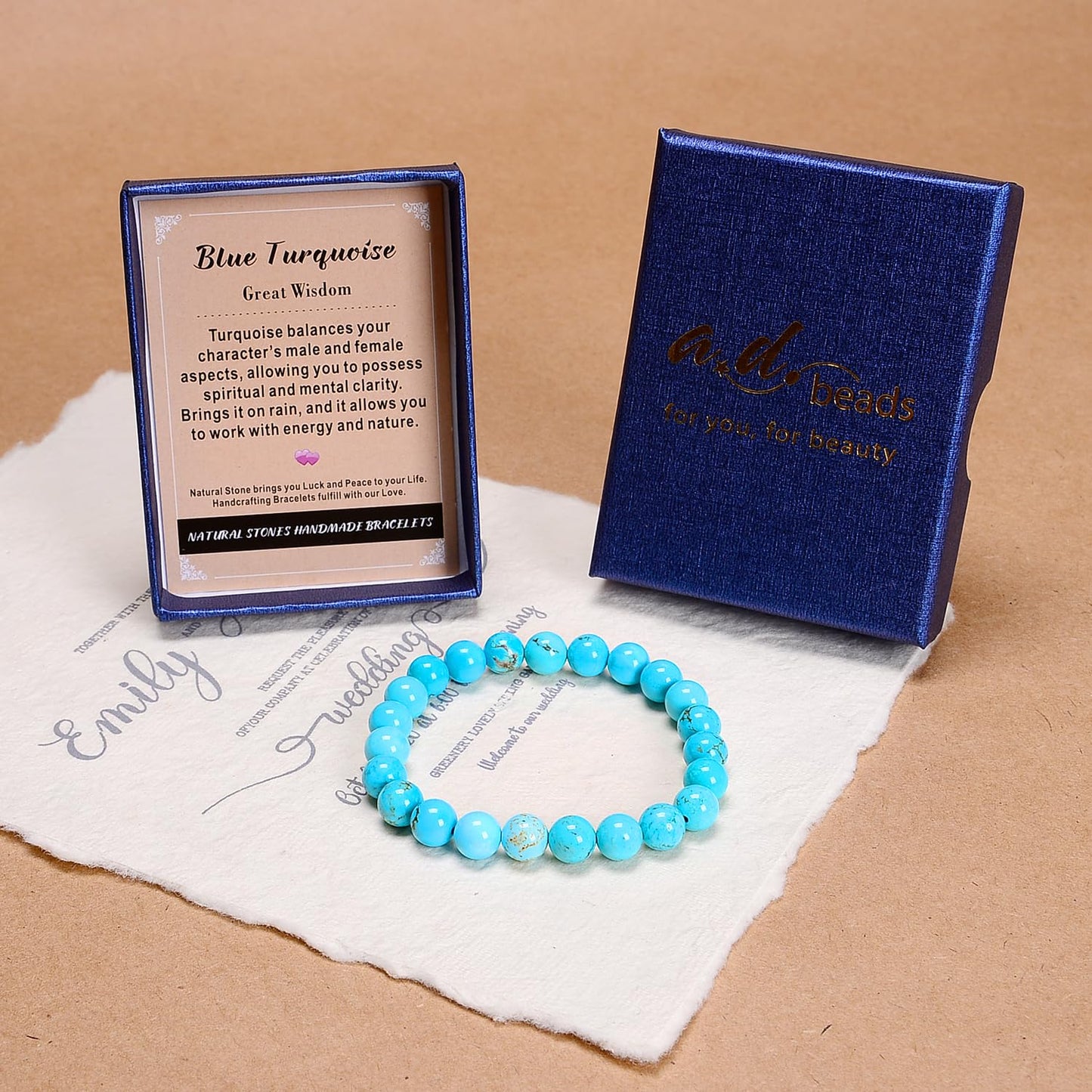 AD Beads Handmade Gemstone Stretch Elastic Bracelet Crystal Healing Reiki Nature's Beauty and Spiritual Essence Unisex (4mm, Blue Turquoise (Great Wisdom))