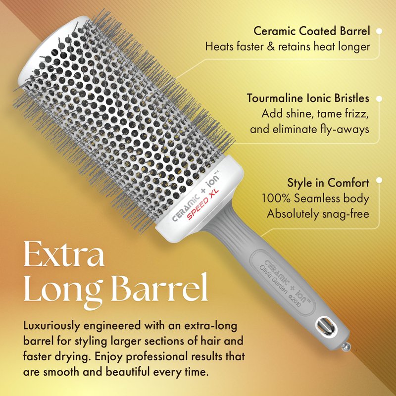Olivia Garden Ceramic + Ion Speed XL - Extra-Long Round Thermal Hair Brush - Not Electrical - Professional Blowout Brush for Normal to Thick Hair - 3 1/2"- Diameter Barrel - CIXL-65