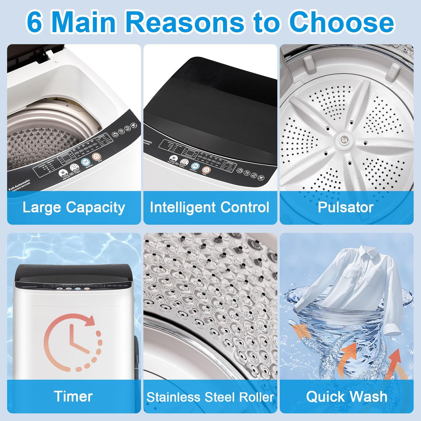 DOGHLY Portable Washing Machine, 17LBS Full Automatic Washer and Spinner, 10 Programs with Child Lock & Energy-Saving, Compact Laundry Wash Spin Dryer for Apartment RV Dorm Home