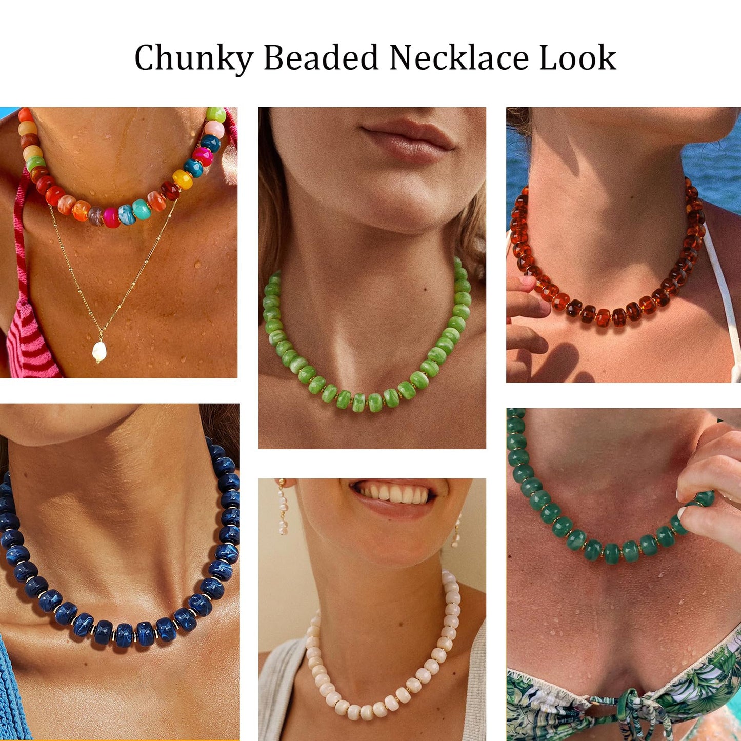 HolidayQbee Beaded Necklace for Women Boho Bead Chunky Necklace Big Bead Necklace Fashion Trendy Summer Amber Resin Beaded Necklaces Jewelry Gifts