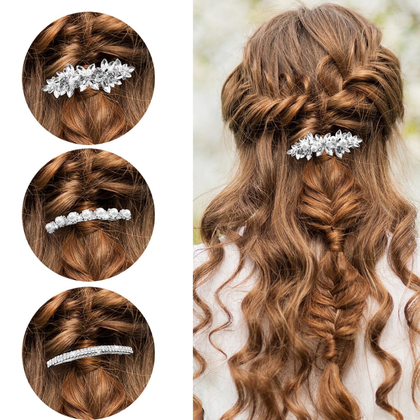 4 Pieces Rhinestone Bridal Hair Clip, Pearls Wedding Hair Pins Crystal Hair Clips, Rhinestone Jewelry Barrette Elegant Hair Accessories for Brides Bridesmaids Flower Girls…