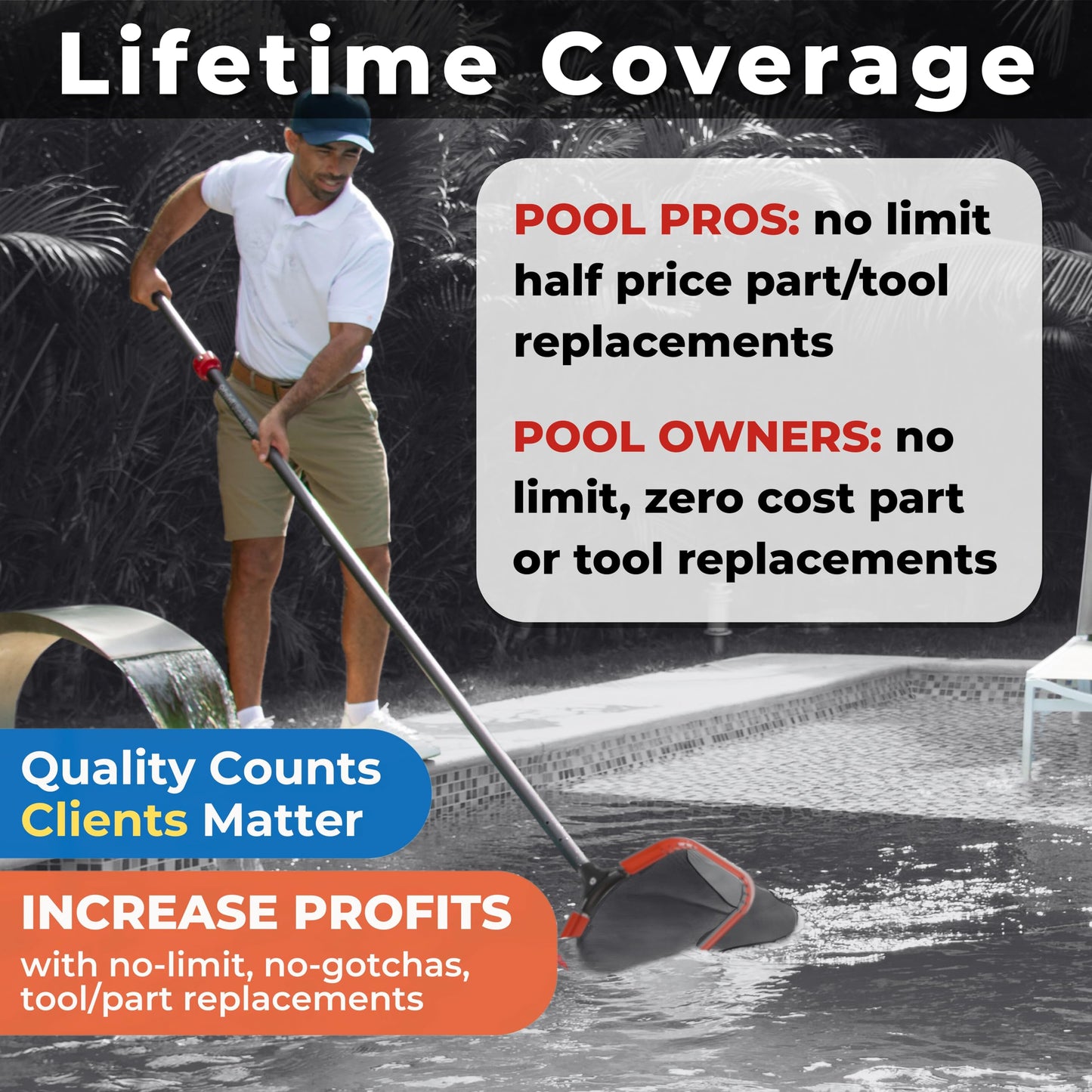 ProTuff 23" Fine Pool Net for PROS – “490 Promise” Unlimited Unconditional Replacement – Cleans 3X Faster Than Vacuum – Wide Pool Skimmer Net with Deep Bag for Easy Maintenance of Leaves, Bugs, Debris