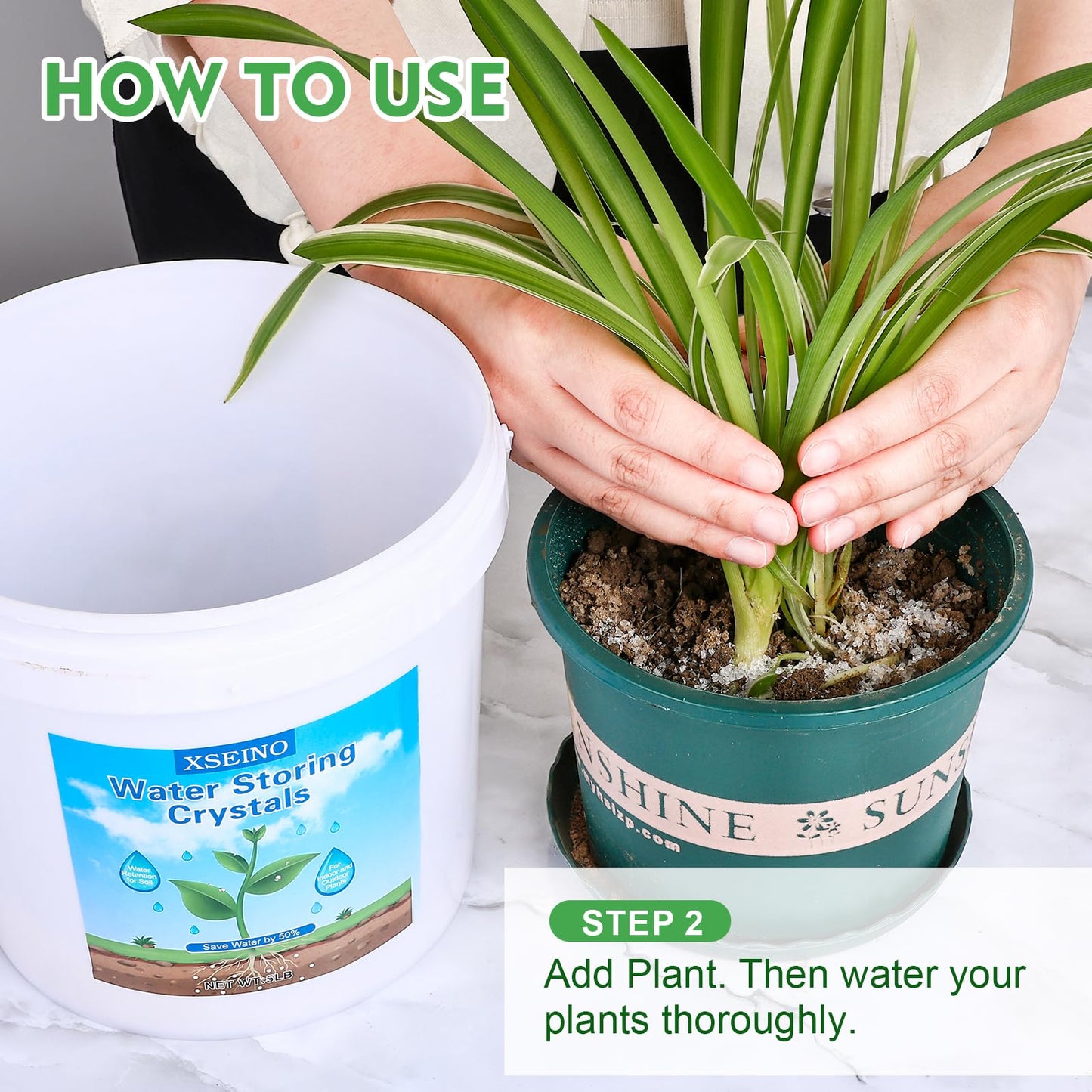 XSEINO 5LB Water Storing Crystals for Plants, Water Gel Solves Plant Over-Watering and Drought Problems, Keeps The Soil Moist, Small Water Storing Polymer Crystals for Plants