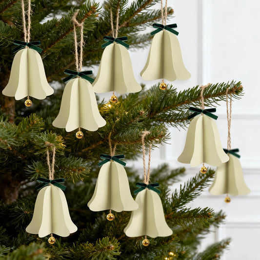 9PCS Mini Christmas Bell Ornament - Paper Hanging Jingle Bells Ornament for Christmas Tree Boho Paper Hanging Decorations for Xmas Holiday DIY Home Decor