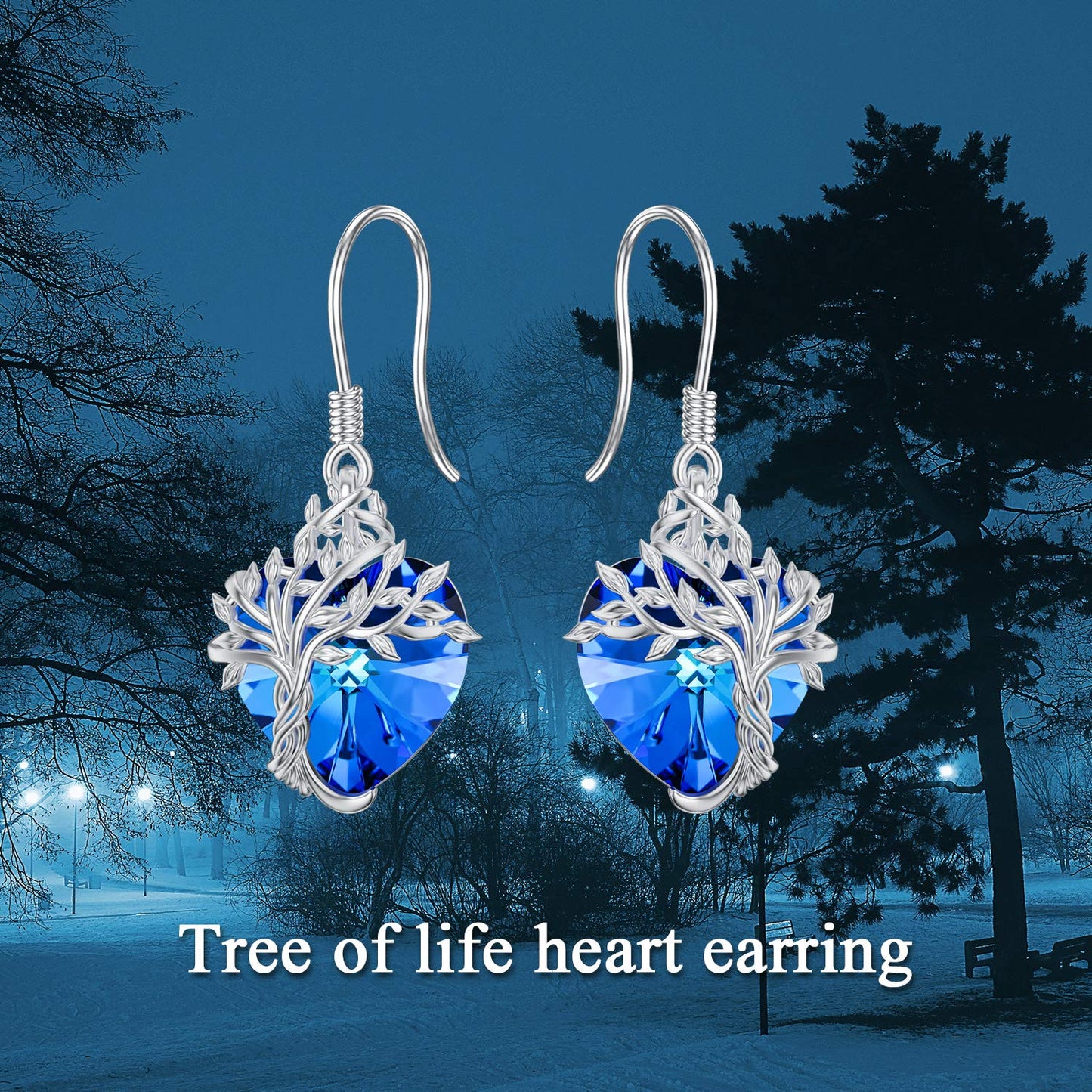 TOUPOP Heart Sapphire Earrings Sterling Silver Tree of Life Earrings September Birthstone Jewelry Birthday Mothers Day Gifts for Women Mom Her