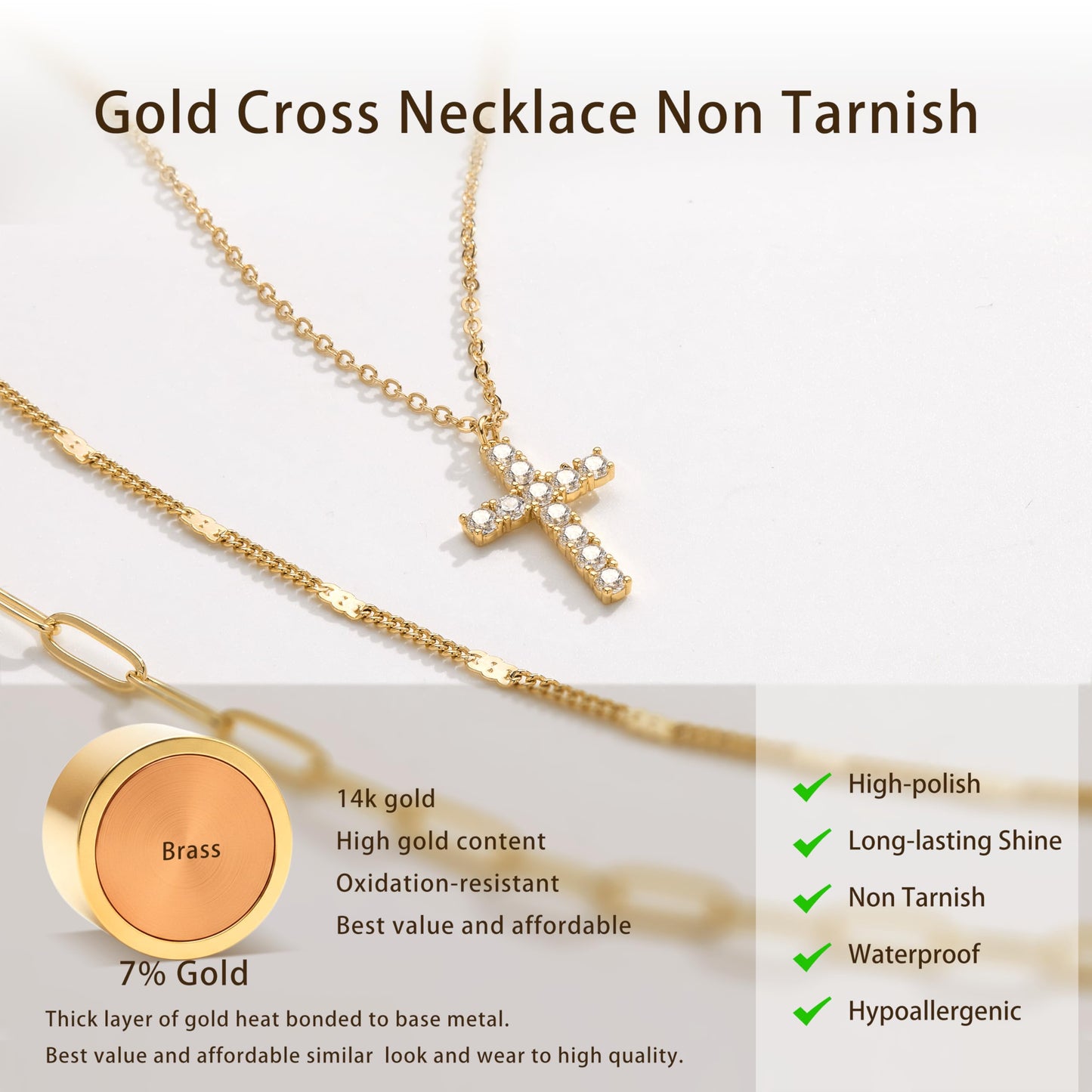 Layered Gold Cross Necklaces for Women,14k Gold Plated Dainty Stackable Choker Necklaces for Women,Trendy Layering Cubic Zirconia Cross Pendant Paperclip Thin Chain Necklace Set Jewelry Gifts for Women