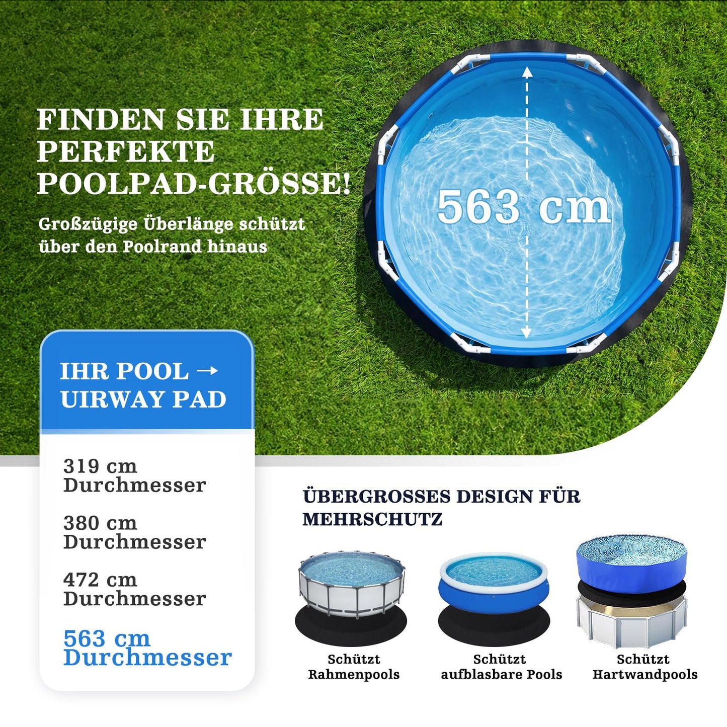 UIRWAY 18Ft Pool Pad for Above Ground Pool, [2026 New Pool Pad 300G/M² Thicker] Outdoor Padding for Under Pool Against Tearing, Weed Barrier, Puncture Proof Round Swimming Pool Mat Prolong Liner Life