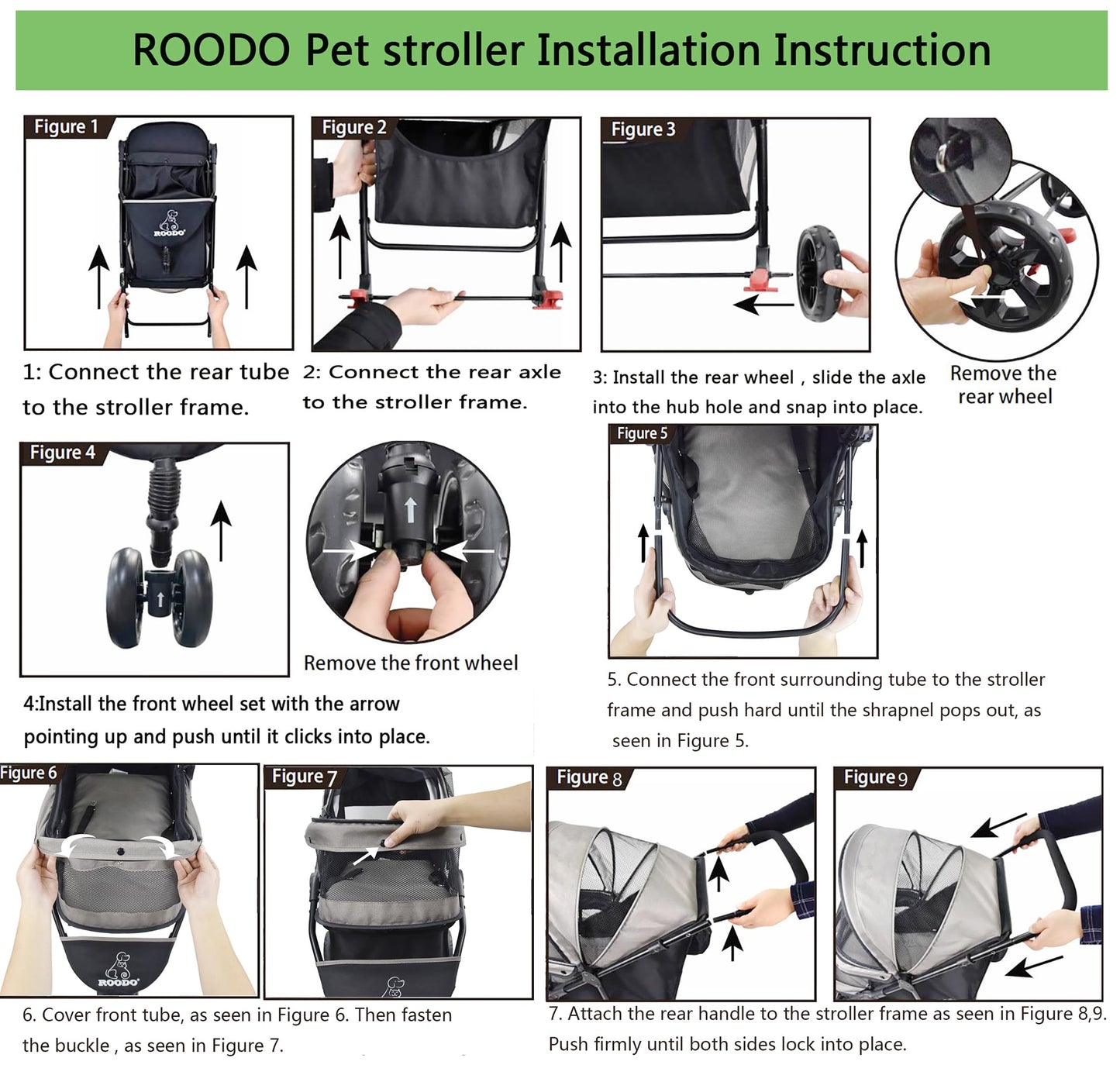 ROODO 3 Wheel Dog Pet Cat Stroller Best Lightweight Foldable Compact Portable Jogger All Terrain Travel Pet Gear Puppy Kitty Stroller for up to 30lbs Medium Small Dogs and Cats(Cationic ash)