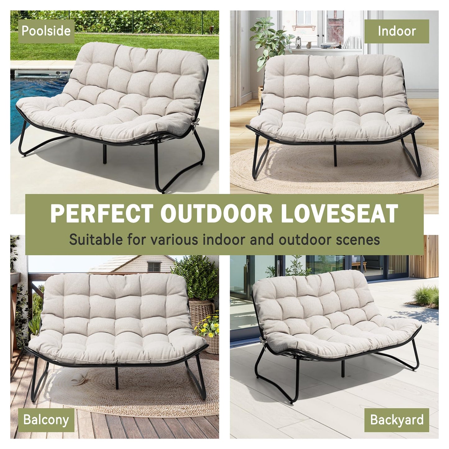 Crestlive Products Outdoor Loveseat, 2-Seat Sofa with Soft Cushion, All-Weather Outdoor Couch Patio Furniture for Balcony, Poolside, Backyard, Porch (Beige)