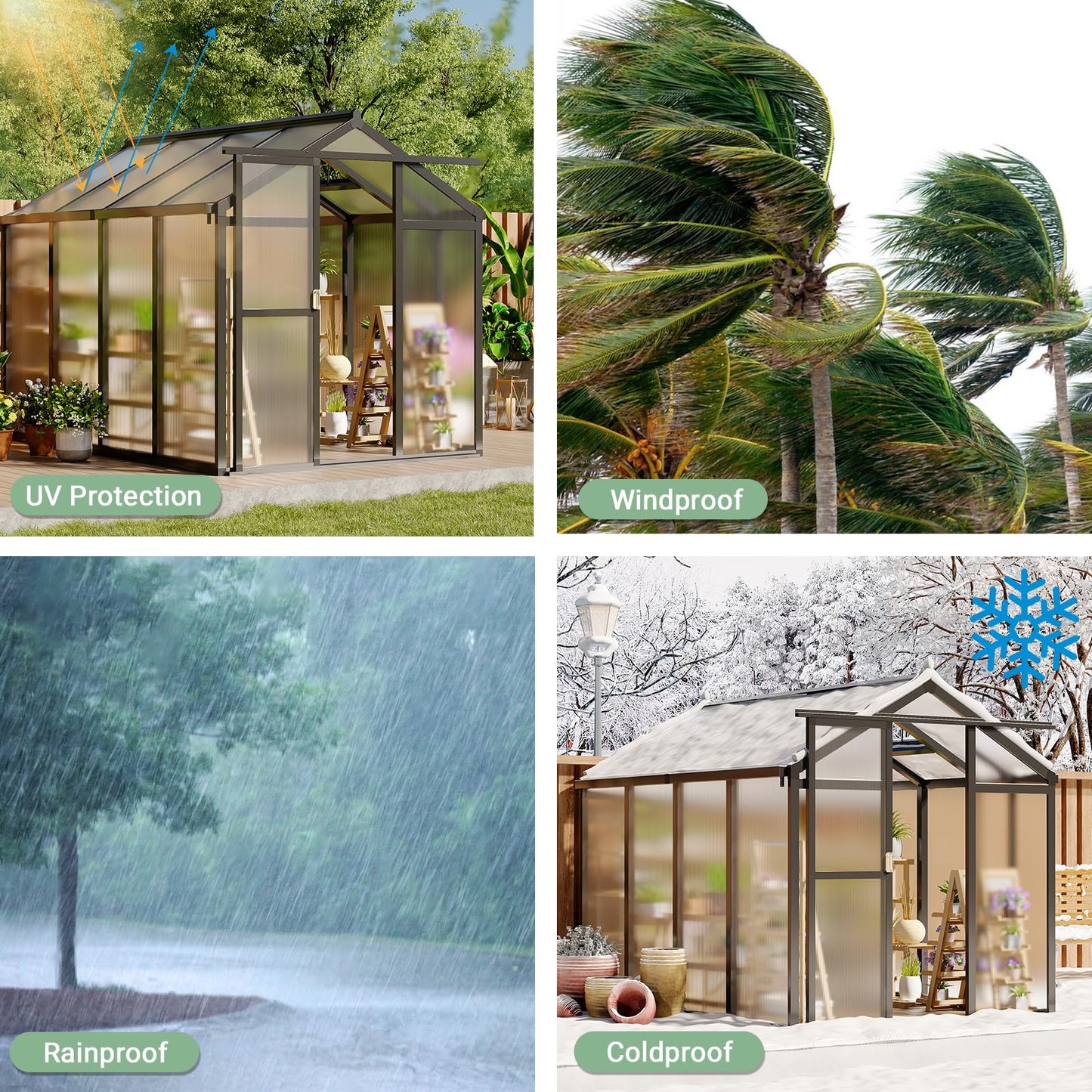 6x8 Ft Outdoor Greenhouses, Greenhouse Kit, Portablee Greenhouses with Ground Nails and Vent Windows, Sliding Lockable Door, Polycarbonate Green Houses for Outside Garden Backyard, Green
