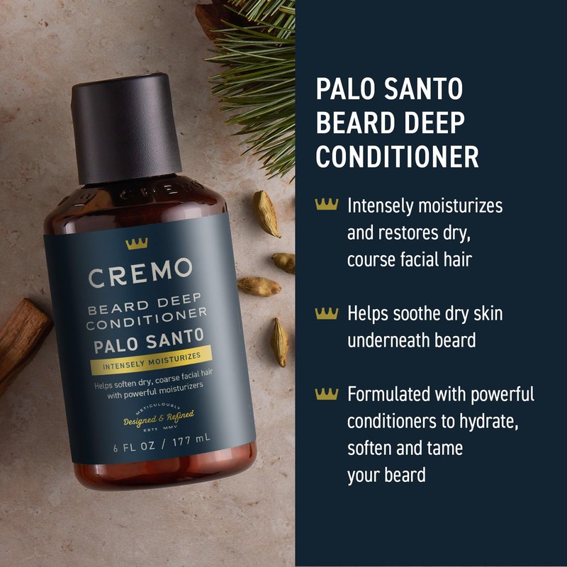 Cremo Palo Santo 2n1 Beard Wash & Softener + Deep Conditioner + Oil + Brush and Shear Set for A Full Beard Regimen