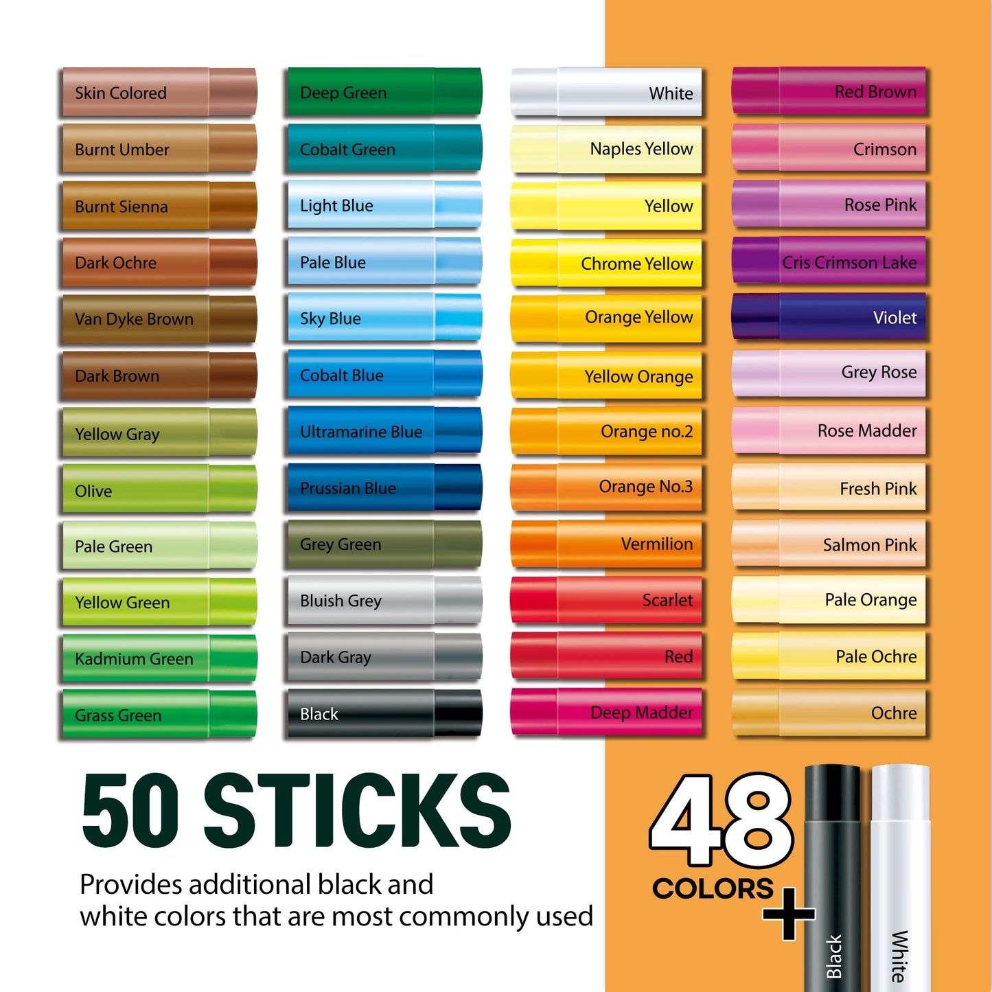HA SHI Soft Oil Pastels Set (50 Sticks, 48 Colors) Art Supplies for Artist, Gallery Oil Painting Stick, Bulk Set for Studios, Professional Oil Crayons, Ideal for Professional Artists